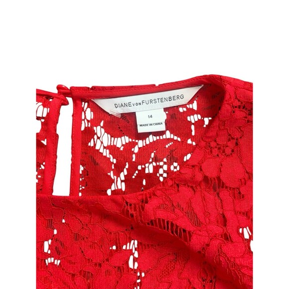 Diane von Furstenberg Red Lace Long Sleeve Blouse Top Women’s 14 - Picture 3 of 10